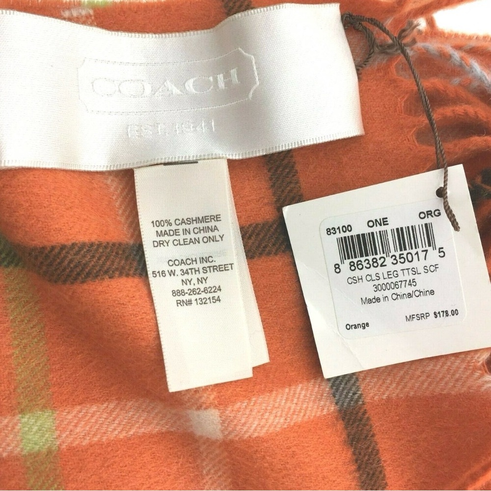 Coach Colorful Checkered Scarf - Orange, Pink, Blue - Picture 6 of 6